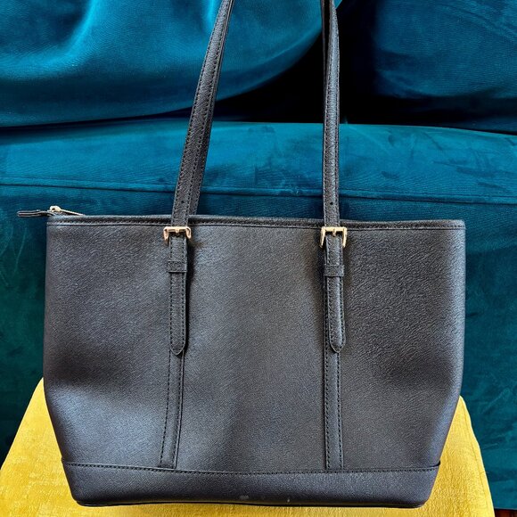 MICHAEL KORS Jet Set Travel Small Saffiano Top Zip Tote - Black & Gold - NWOT - Picture 3 of 6